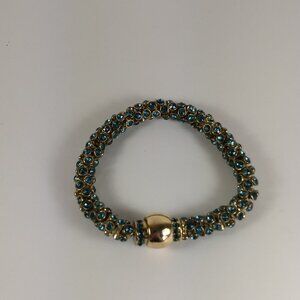 Banana Republic Gold Tone Blue Rhinestone Magnetic Closure Tennis Bracelet Party